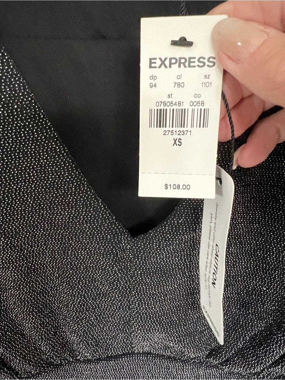 Express Shimmery Black V-Neck Ruffle Mini Dress - Picture 4 of 5